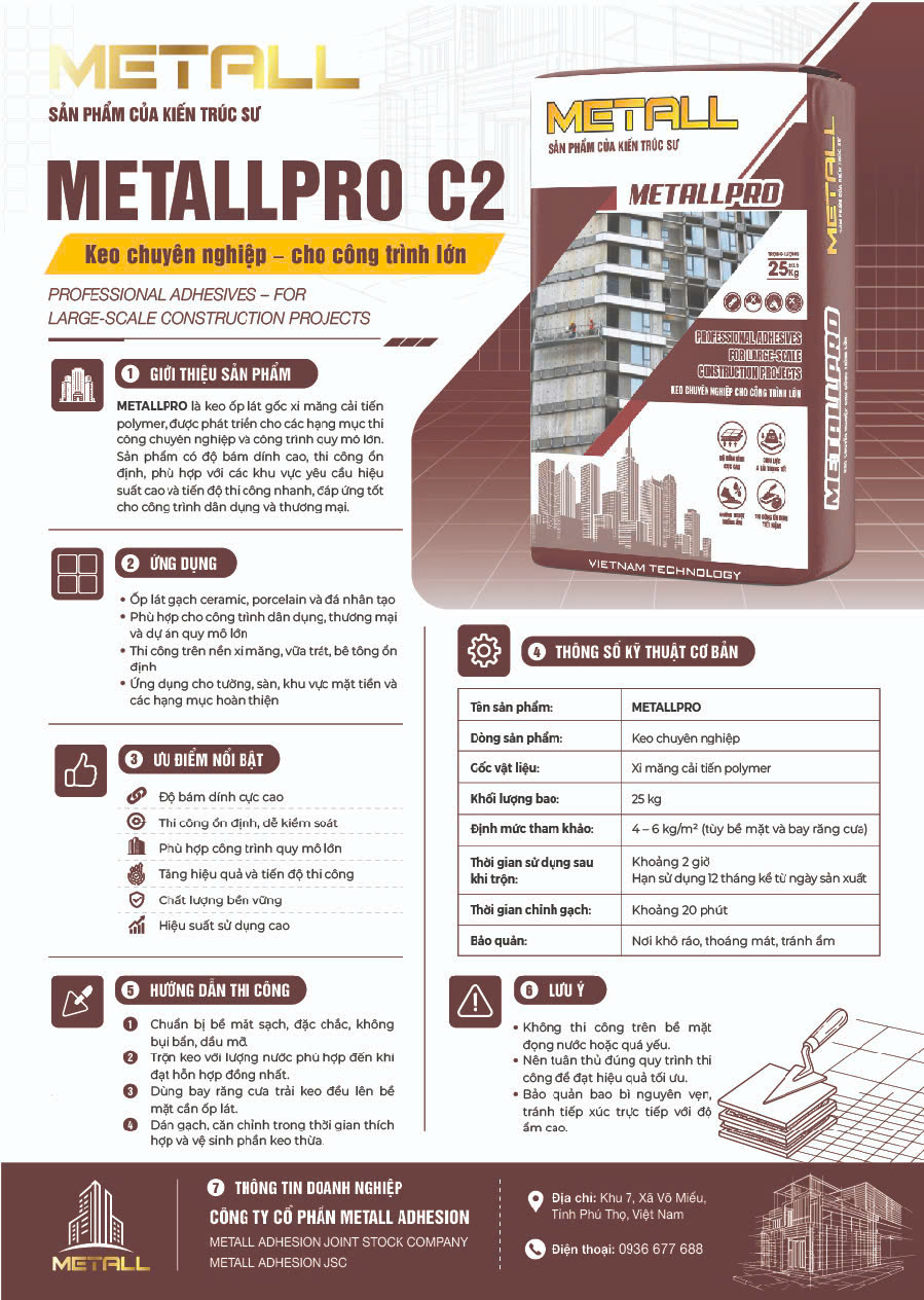 Keo dán gạch đá Metallpro