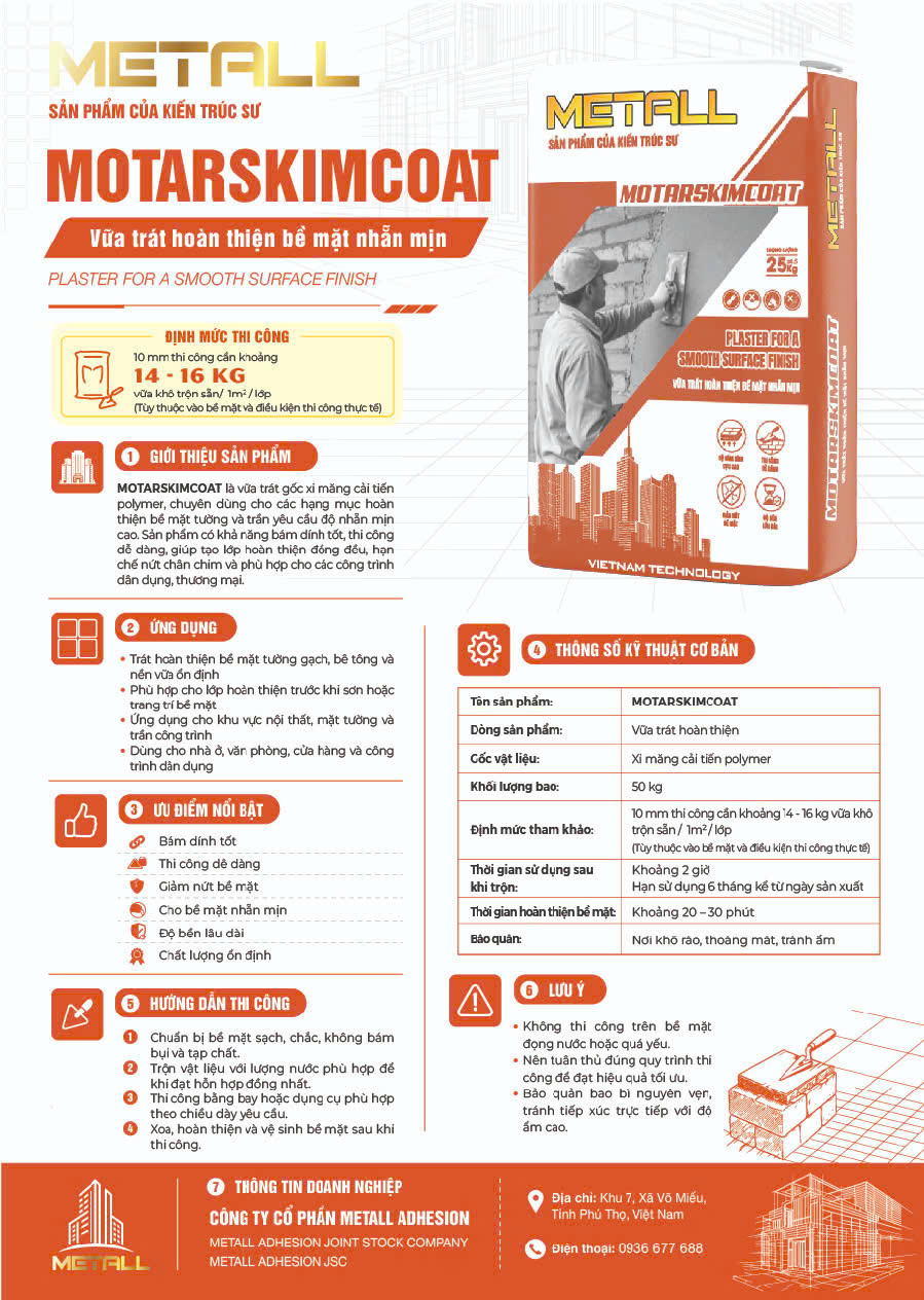 Vữa trát Motar Skimcoat